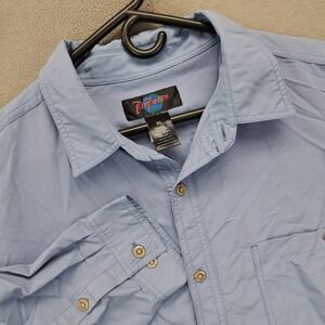 VTG Rail Riders Mens XL Blue Button Down Long Sleeve Casual Shirt Utility Camp